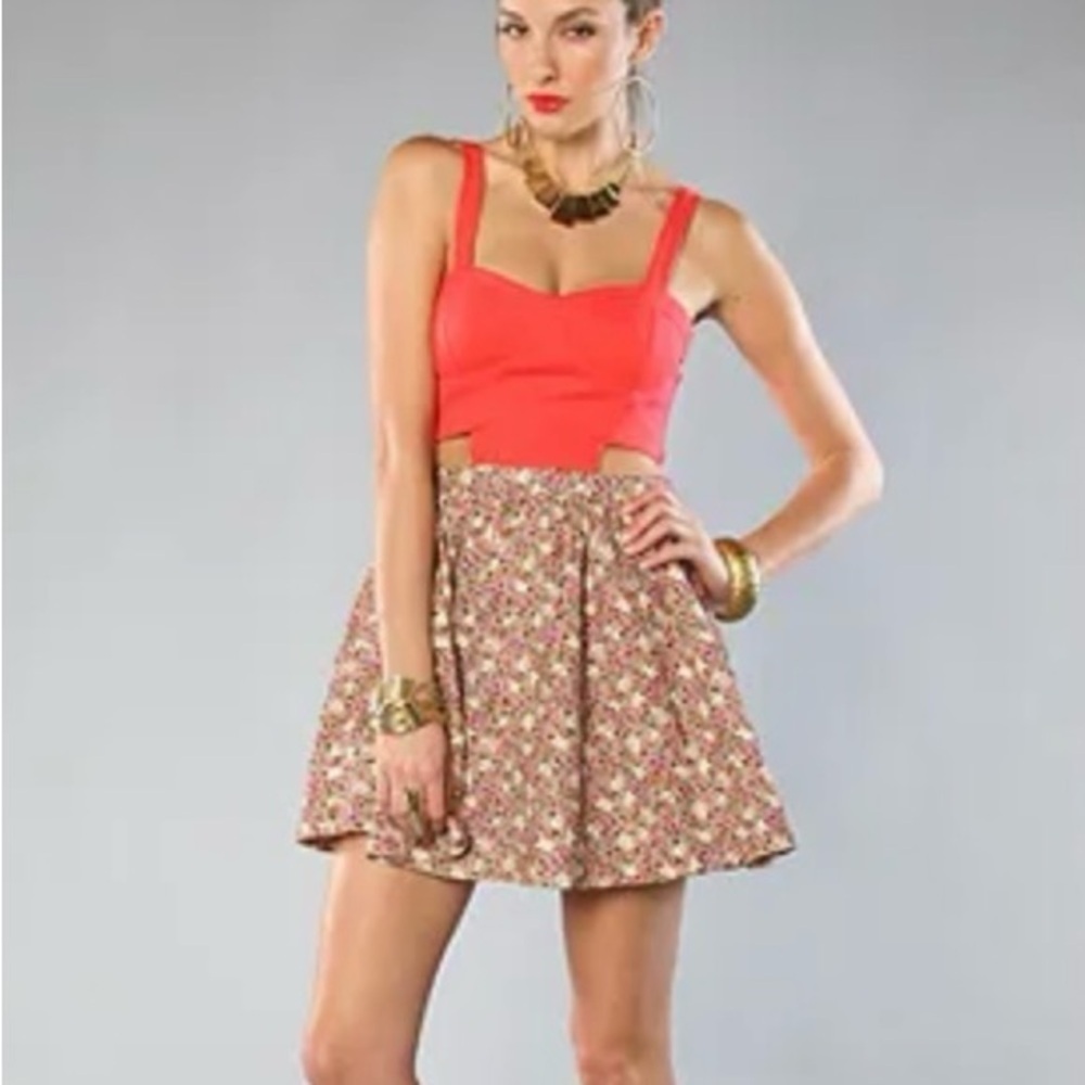 LUCCA COUTURE Monica CUTOUT MINI DRESS size Small-ORANGE FLORAL BOHO Corset - Picture 1 of 5